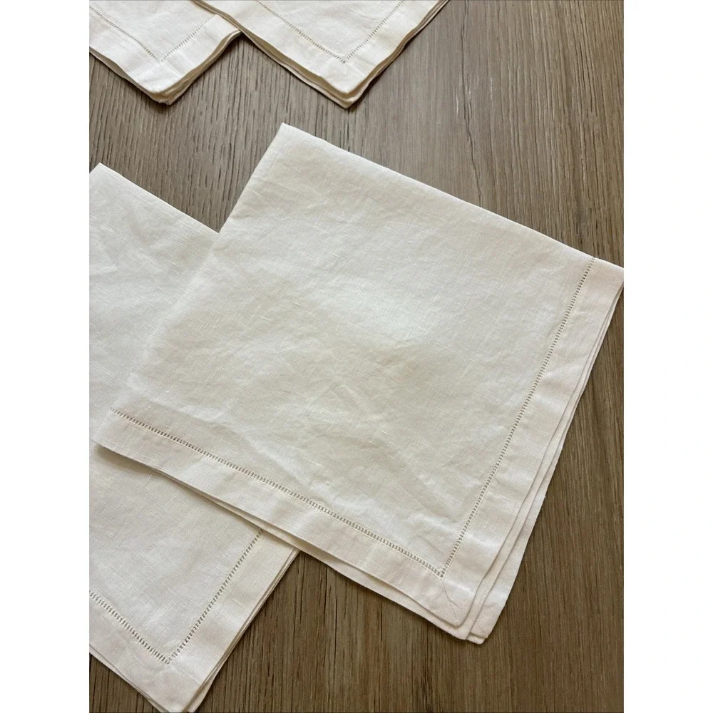 Sferra Cream Linen Dinner Napkins Hemstitched 17x17.5
